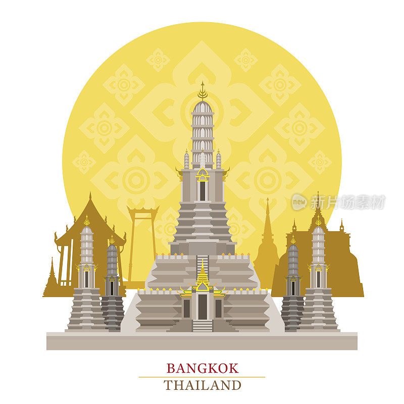 Wat Arun(寺庙的黎明)，曼谷，泰国装饰背景